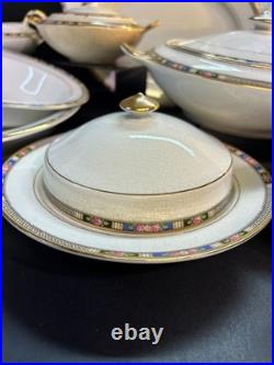 VINTAGE National China Co 18K Gold Warranted Serving Set (10 Pcs) Floral Border