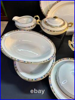 VINTAGE National China Co 18K Gold Warranted Serving Set (10 Pcs) Floral Border
