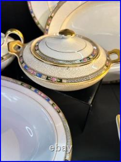 VINTAGE National China Co 18K Gold Warranted Serving Set (10 Pcs) Floral Border