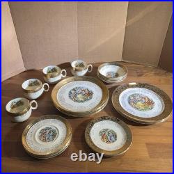 VINTAGE Sabin Crest-O-Gold (20 Pc) Dinnerware Set 22K Gold Trim FREE SHIP