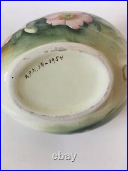 VINTAGE Sign 1954 TEAPOT Ceramic Porcelain China Hand Painted Flowers Gold Trim