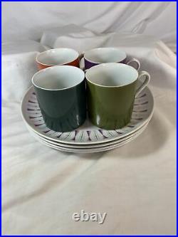 VTGAtomic Set of 4 GOLD CHINA 9.25 Modernaire Lunch Plate with Mugs JAPAN