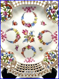 VTGDresde Carl Thieme Reticulated H/Paintedb Floral Design Cabinet Plate 10D