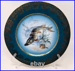 VTG Antique Imperial Crown China Blue Gold Trim Fish Plates Austria 6 Lot KP21