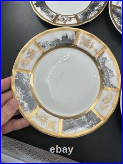 VTG Limoges France Porcelain Gold & Landscape Plate Lot 12-6.25 & 3-7.25