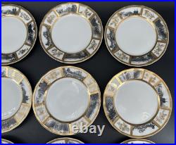 VTG Limoges France Porcelain Gold & Landscape Plate Lot 12-6.25 & 3-7.25
