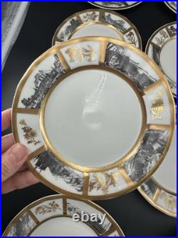 VTG Limoges France Porcelain Gold & Landscape Plate Lot 12-6.25 & 3-7.25