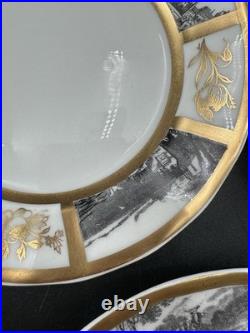 VTG Limoges France Porcelain Gold & Landscape Plate Lot 12-6.25 & 3-7.25