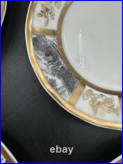 VTG Limoges France Porcelain Gold & Landscape Plate Lot 12-6.25 & 3-7.25