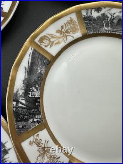 VTG Limoges France Porcelain Gold & Landscape Plate Lot 12-6.25 & 3-7.25