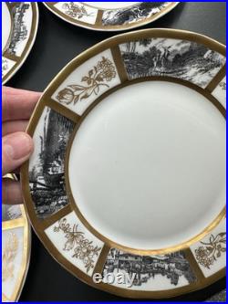 VTG Limoges France Porcelain Gold & Landscape Plate Lot 12-6.25 & 3-7.25