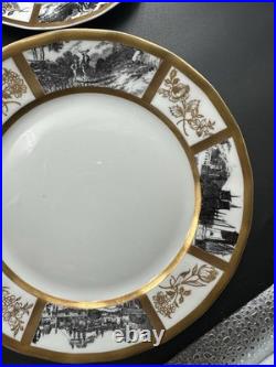 VTG Limoges France Porcelain Gold & Landscape Plate Lot 12-6.25 & 3-7.25