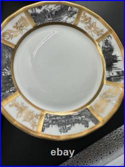 VTG Limoges France Porcelain Gold & Landscape Plate Lot 12-6.25 & 3-7.25