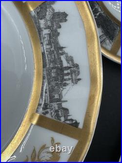 VTG Limoges France Porcelain Gold & Landscape Plate Lot 12-6.25 & 3-7.25