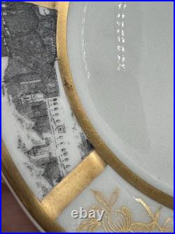 VTG Limoges France Porcelain Gold & Landscape Plate Lot 12-6.25 & 3-7.25