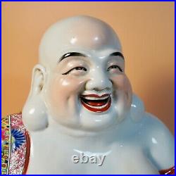 Very Large Old Chinese Porcelain Budai Buddha Statue Very Fine, Studio Marked