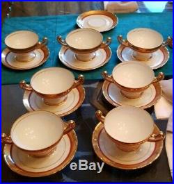 Victoria Czechoslovakia Bohemia China 24K Goldplated Red Cup & Saucer Sets