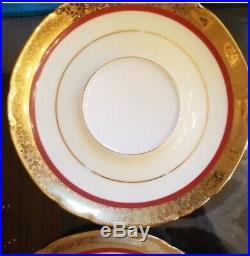 Victoria Czechoslovakia Bohemia China 24K Goldplated Red Cup & Saucer Sets