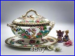 Victorian Coalport small porcelain/china Soup Tureen Stew Dish and Plate Gilded