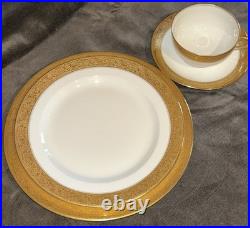 Vignaud VIG28 Wanamaker 3 Ea. Dinner Luncheon Plate Cup & Saucer Gold Encrusted