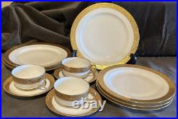 Vignaud VIG28 Wanamaker 3 Ea. Dinner Luncheon Plate Cup & Saucer Gold Encrusted