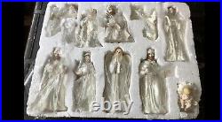 Vint Dillards Trimmings 11 Piece Nativity Set Ivory Porcelain & 24kt Gold Trim