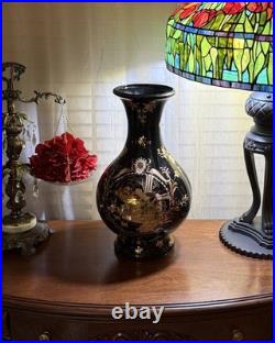 Vintage 18 Black Gold Chinoiserie Porcelain Vase Regency Classical Scene China