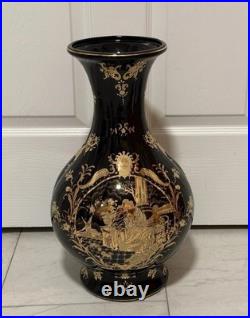 Vintage 18 Black Gold Chinoiserie Porcelain Vase Regency Classical Scene China