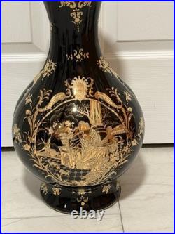 Vintage 18 Black Gold Chinoiserie Porcelain Vase Regency Classical Scene China