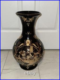 Vintage 18 Black Gold Chinoiserie Porcelain Vase Regency Classical Scene China