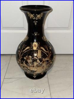 Vintage 18 Black Gold Chinoiserie Porcelain Vase Regency Classical Scene China