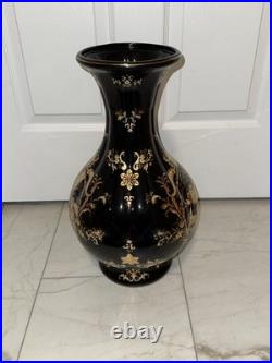 Vintage 18 Black Gold Chinoiserie Porcelain Vase Regency Classical Scene China