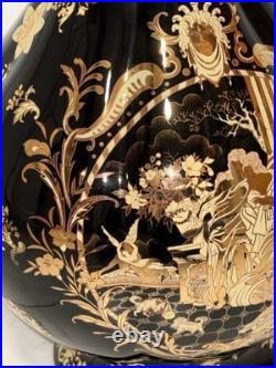 Vintage 18 Black Gold Chinoiserie Porcelain Vase Regency Classical Scene China