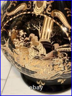 Vintage 18 Black Gold Chinoiserie Porcelain Vase Regency Classical Scene China