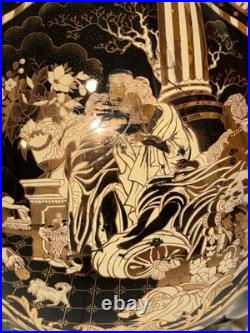 Vintage 18 Black Gold Chinoiserie Porcelain Vase Regency Classical Scene China