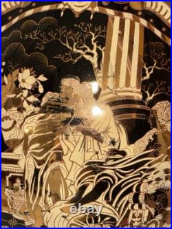 Vintage 18 Black Gold Chinoiserie Porcelain Vase Regency Classical Scene China