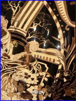Vintage 18 Black Gold Chinoiserie Porcelain Vase Regency Classical Scene China