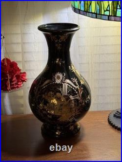 Vintage 18 Black Gold Chinoiserie Porcelain Vase Regency Classical Scene China