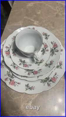 Vintage 18 Pc Porcelain China Set Pink Rose Floral Gold Trim Dinnerware Vintage 18 Pc Porcelain China Set Pink Rose Floral Gold Trim Dinnerware