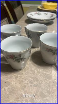 Vintage 18 Pc Porcelain China Set Pink Rose Floral Gold Trim Dinnerware Vintage 18 Pc Porcelain China Set Pink Rose Floral Gold Trim Dinnerware