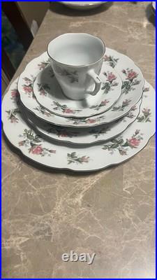 Vintage 18 Pc Porcelain China Set Pink Rose Floral Gold Trim Dinnerware Vintage 18 Pc Porcelain China Set Pink Rose Floral Gold Trim Dinnerware