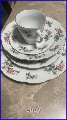 Vintage 18 Pc Porcelain China Set Pink Rose Floral Gold Trim Dinnerware Vintage 18 Pc Porcelain China Set Pink Rose Floral Gold Trim Dinnerware