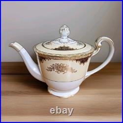 Vintage 1940 Noritake China Japan #4989 Teapot-White, Cream, Black with Gold Trim