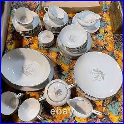 Vintage 1961 Kaysons Fine China Golden Rhapsody Gray Leaves Dinner Set 58 Pieces