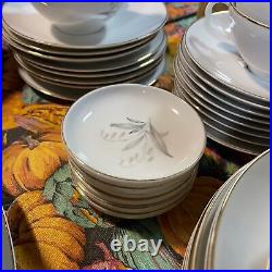 Vintage 1961 Kaysons Fine China Golden Rhapsody Gray Leaves Dinner Set 58 Pieces