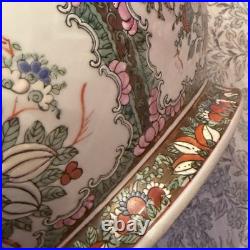 Vintage 1970's Chinese Export Gold Chinoiserie Rose Canton Oval Tureen with Lid