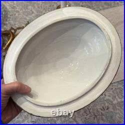 Vintage 1970's Chinese Export Gold Chinoiserie Rose Canton Oval Tureen with Lid