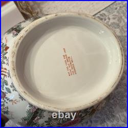 Vintage 1970's Chinese Export Gold Chinoiserie Rose Canton Oval Tureen with Lid