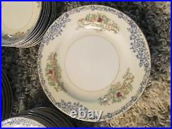 Vintage 59 Pc Set Of Royal Derby China RBD7 Pink Blue Flowers Gold Trim Dishes