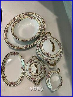 Vintage 83-piece VICTORIA Czechoslovakia Floral Gold Trimmed China